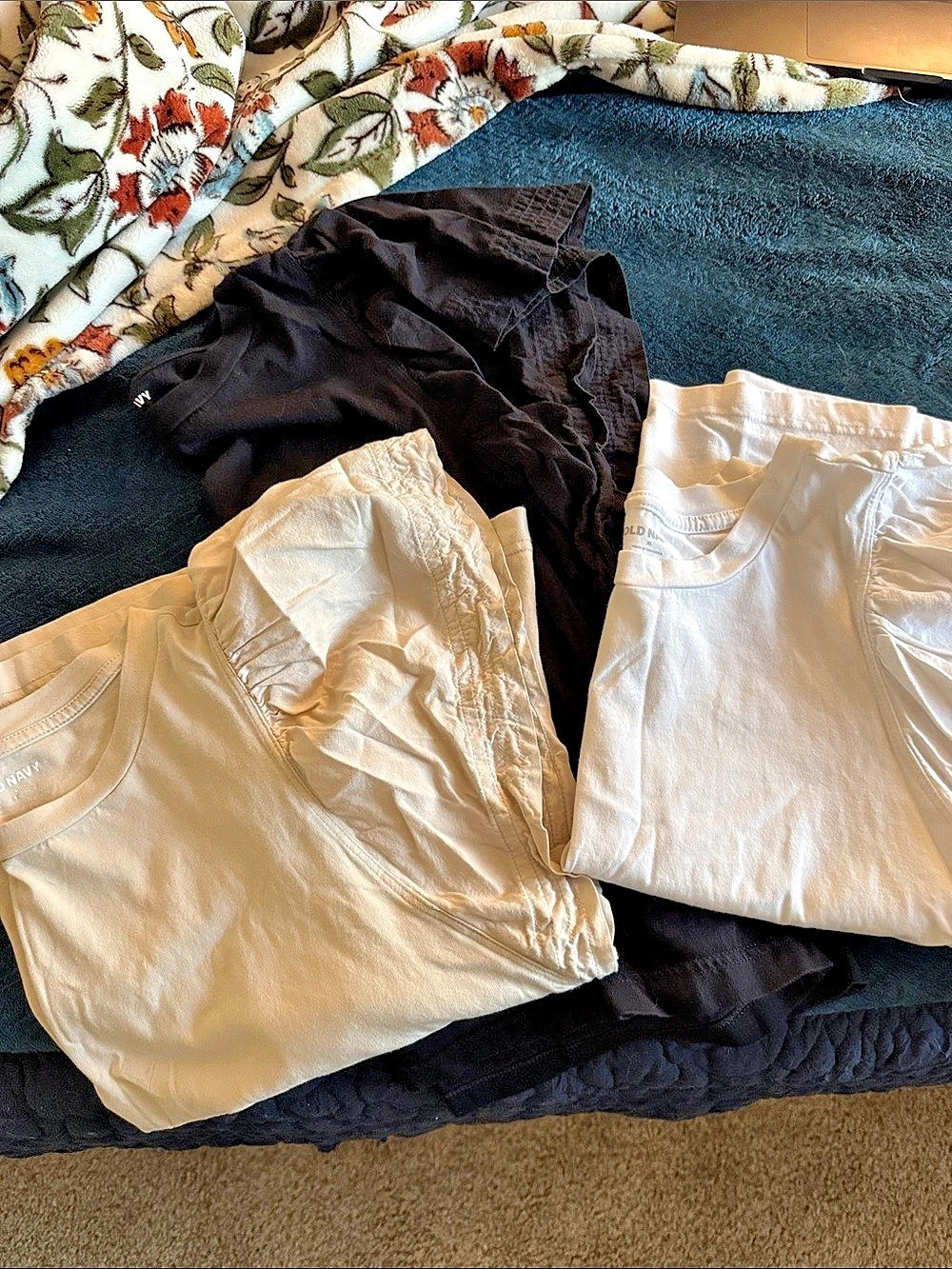 Old Navy Short Sleeve Flutter Tees in White, Tan & Black
